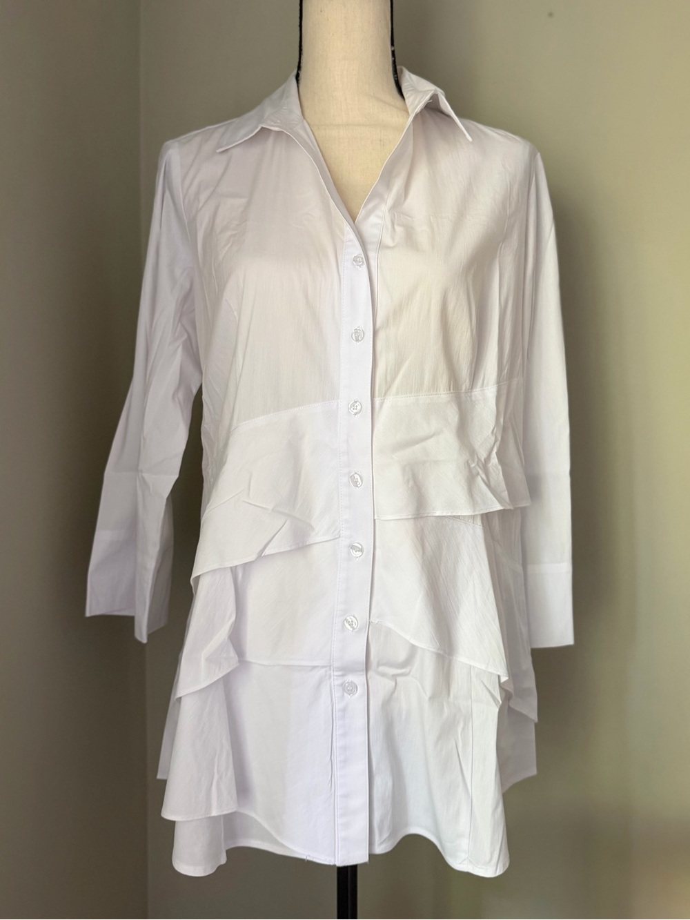 Finley | Jenna Button-Down Ruffle Poplin Top White | Size M